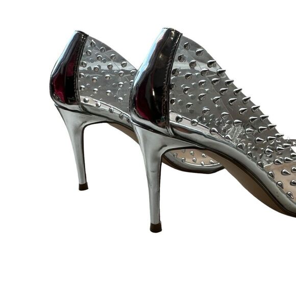 Revolve Steve Madden Luiza Vala Studded Clear Pointed toe Stiletto Heels Silver - Picture 7 of 12